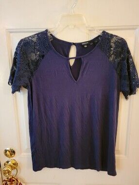 Vero Moda Navy Short Sleeve Lace Yoke Top